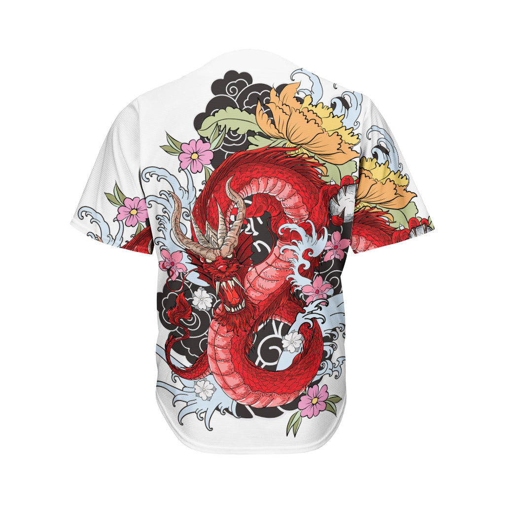 Red Japanese Dragon Tattoo Print Men's Baseball Jersey