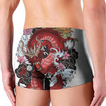 Red Japanese Dragon Tattoo Print Men's Boxer Briefs