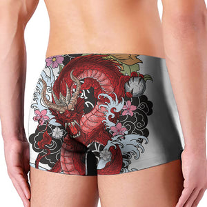 Red Japanese Dragon Tattoo Print Men's Boxer Briefs