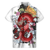 Red Japanese Dragon Tattoo Print Men's Short Sleeve Shirt