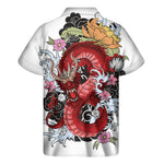 Red Japanese Dragon Tattoo Print Men's Short Sleeve Shirt