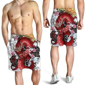 Red Japanese Dragon Tattoo Print Men's Shorts