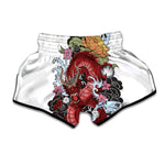 Red Japanese Dragon Tattoo Print Muay Thai Boxing Shorts