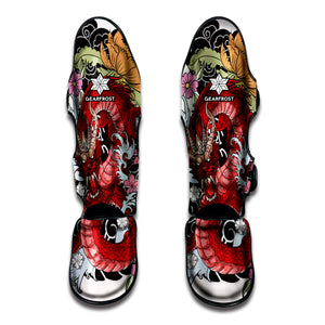 Red Japanese Dragon Tattoo Print Muay Thai Shin Guard