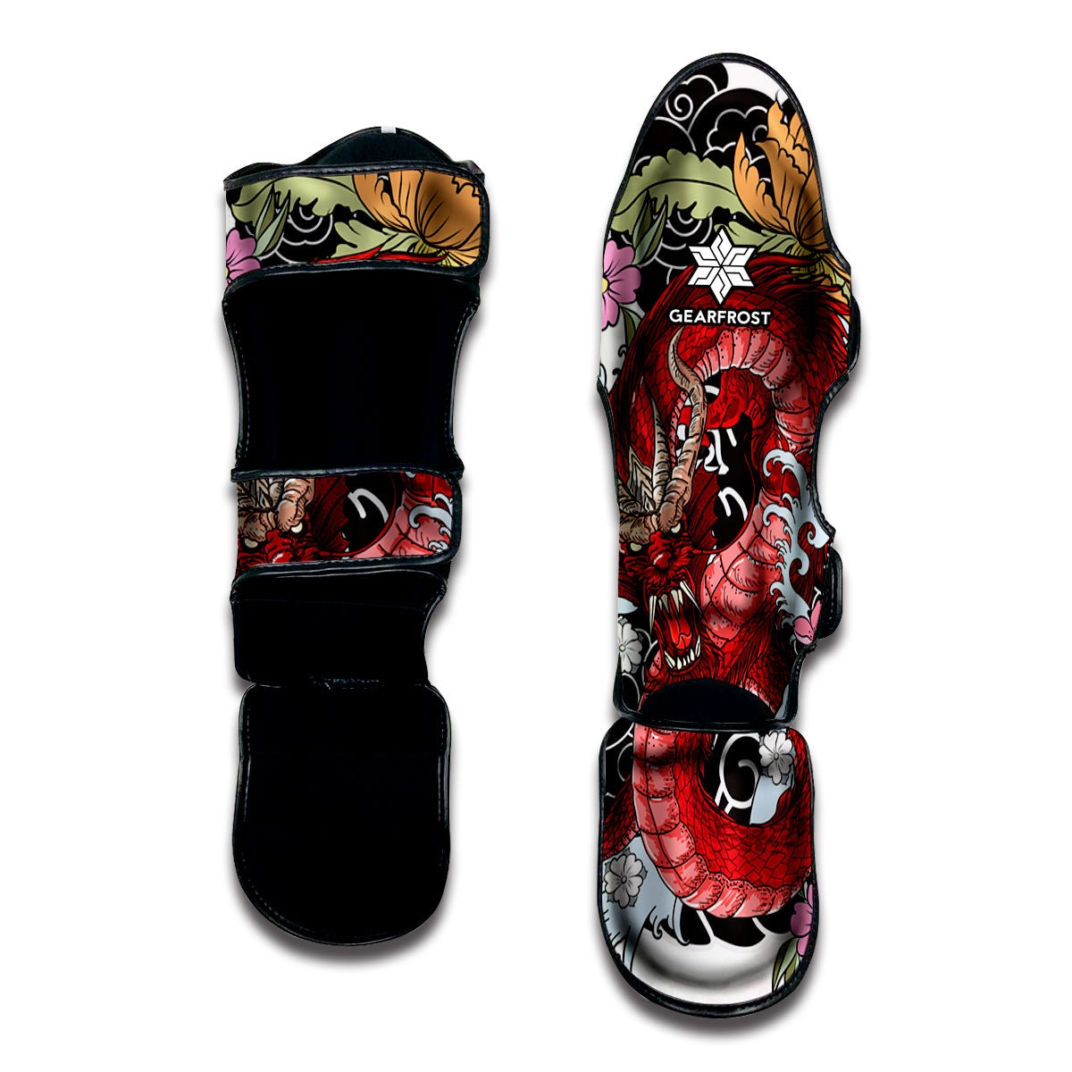 Red Japanese Dragon Tattoo Print Muay Thai Shin Guard