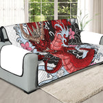 Red Japanese Dragon Tattoo Print Oversized Sofa Protector