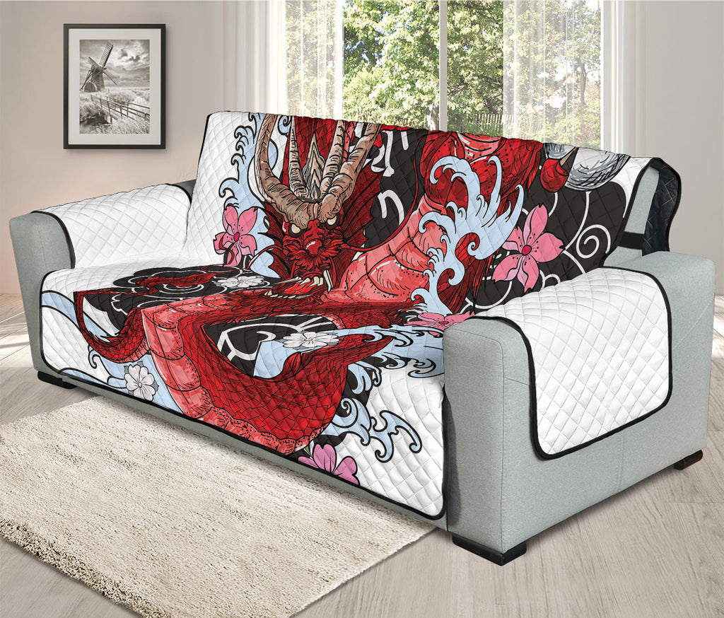 Red Japanese Dragon Tattoo Print Oversized Sofa Protector