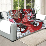 Red Japanese Dragon Tattoo Print Oversized Sofa Protector