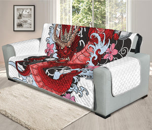 Red Japanese Dragon Tattoo Print Oversized Sofa Protector