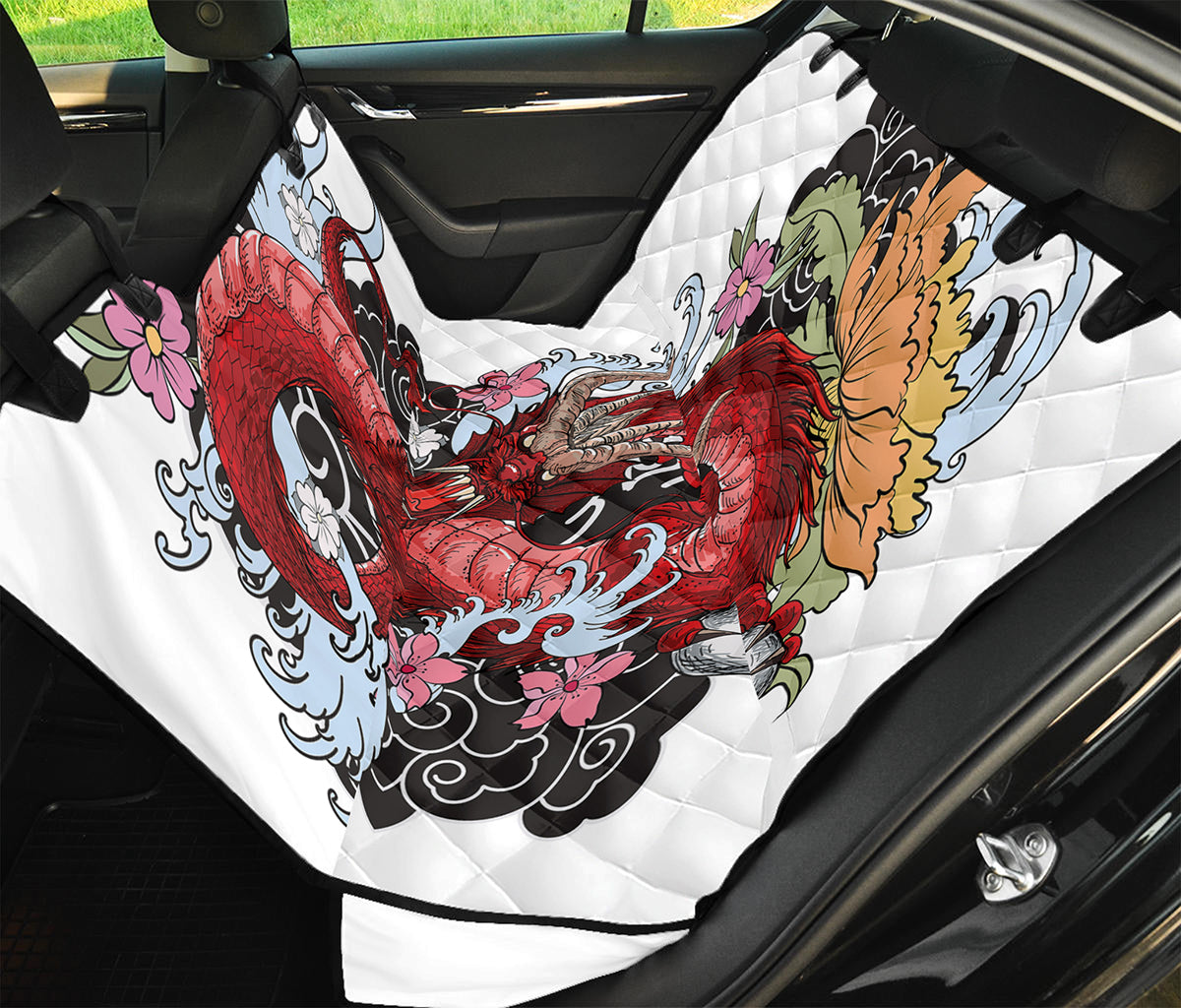 Red Japanese Dragon Tattoo Print Pet Car Back Seat Cover