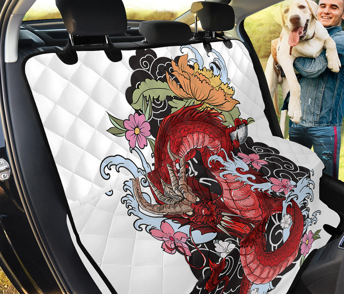 Red Japanese Dragon Tattoo Print Pet Car Back Seat Cover