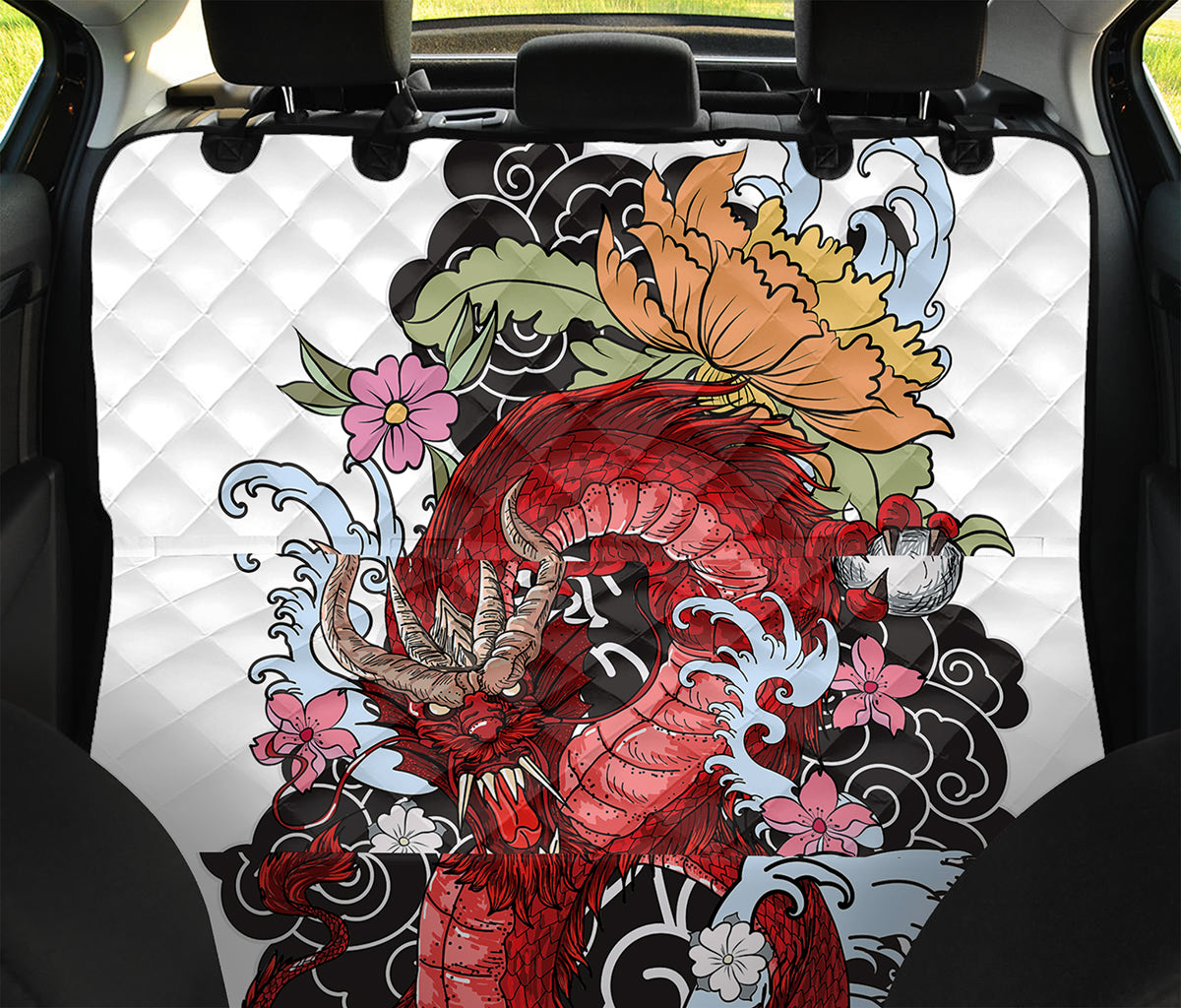 Red Japanese Dragon Tattoo Print Pet Car Back Seat Cover