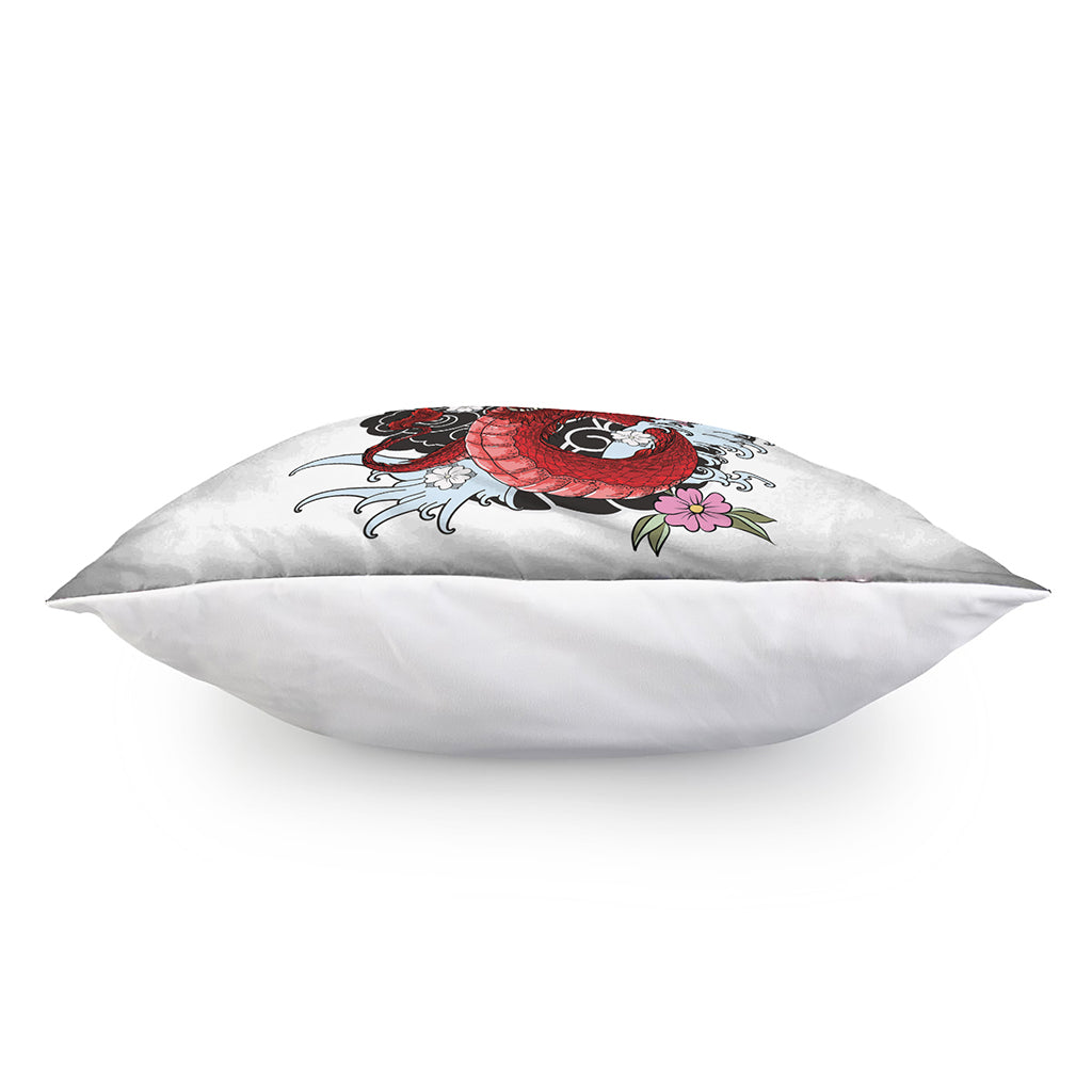 Red Japanese Dragon Tattoo Print Pillow Cover