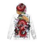 Red Japanese Dragon Tattoo Print Pullover Hoodie