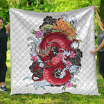 Red Japanese Dragon Tattoo Print Quilt