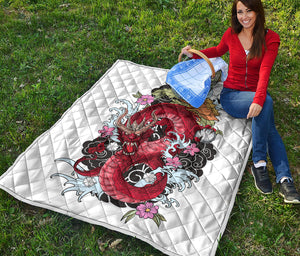 Red Japanese Dragon Tattoo Print Quilt