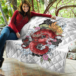 Red Japanese Dragon Tattoo Print Quilt