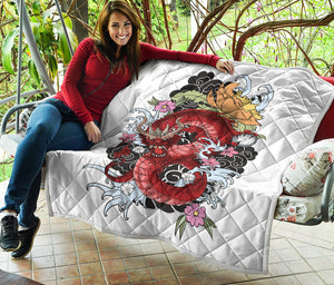 Red Japanese Dragon Tattoo Print Quilt