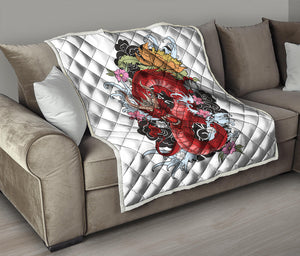 Red Japanese Dragon Tattoo Print Quilt