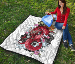 Red Japanese Dragon Tattoo Print Quilt