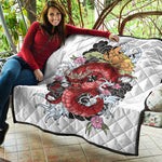 Red Japanese Dragon Tattoo Print Quilt