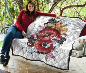 Red Japanese Dragon Tattoo Print Quilt