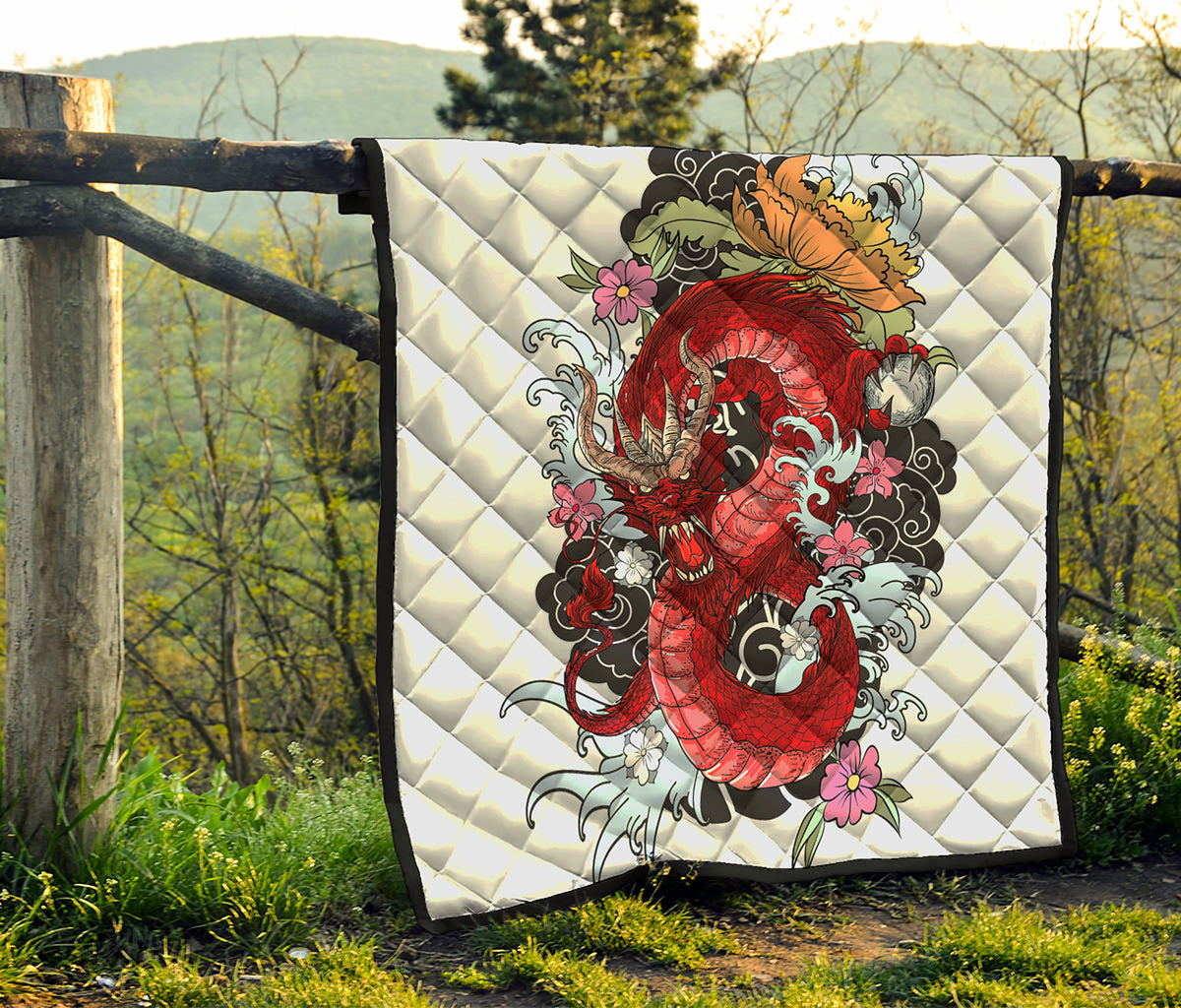 Red Japanese Dragon Tattoo Print Quilt