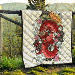 Red Japanese Dragon Tattoo Print Quilt