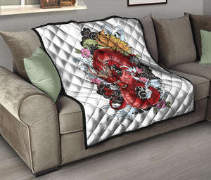 Red Japanese Dragon Tattoo Print Quilt