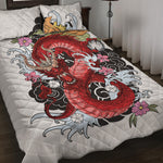 Red Japanese Dragon Tattoo Print Quilt Bed Set