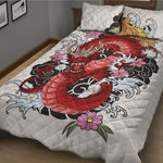 Red Japanese Dragon Tattoo Print Quilt Bed Set