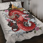 Red Japanese Dragon Tattoo Print Quilt Bed Set