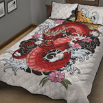 Red Japanese Dragon Tattoo Print Quilt Bed Set