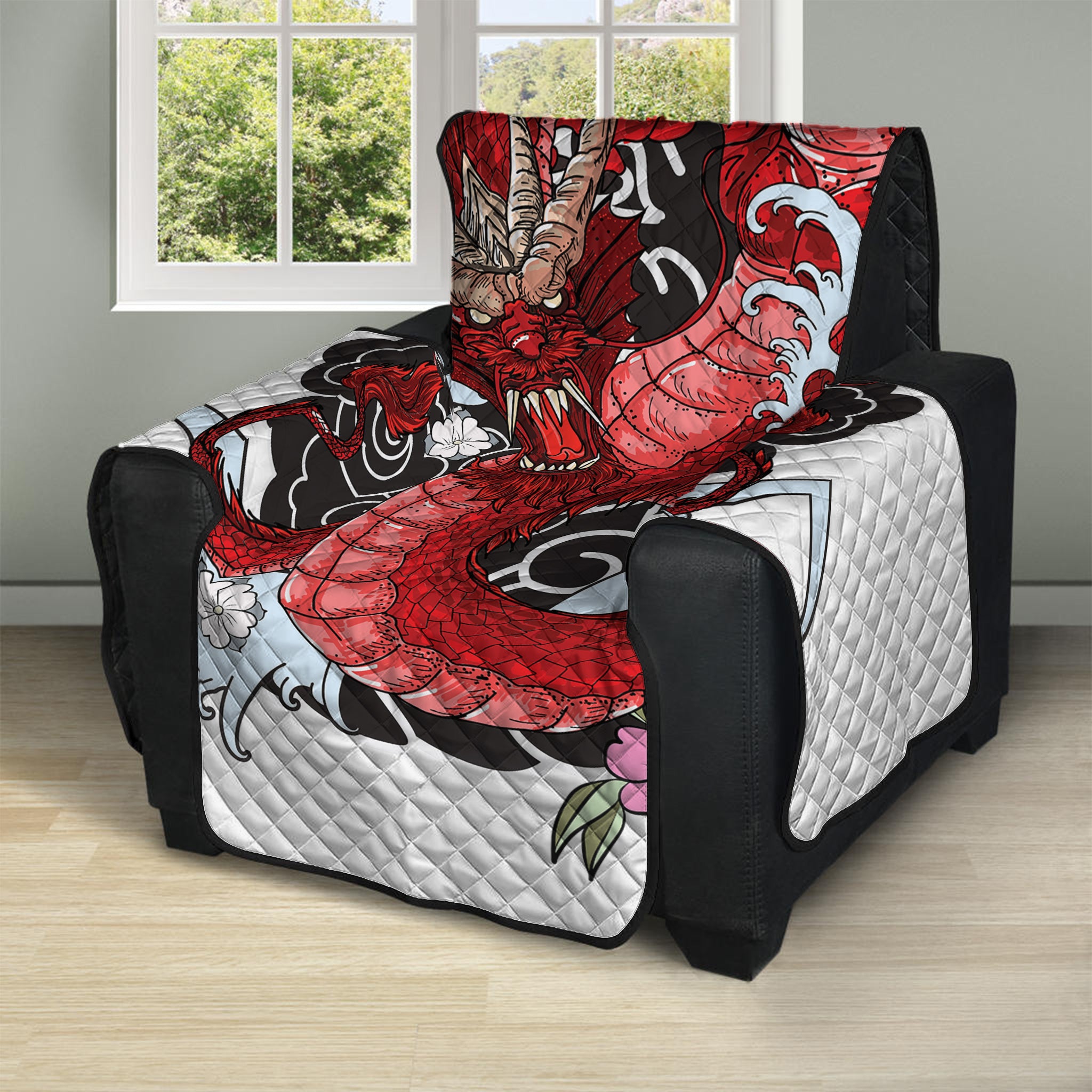 Red Japanese Dragon Tattoo Print Recliner Protector