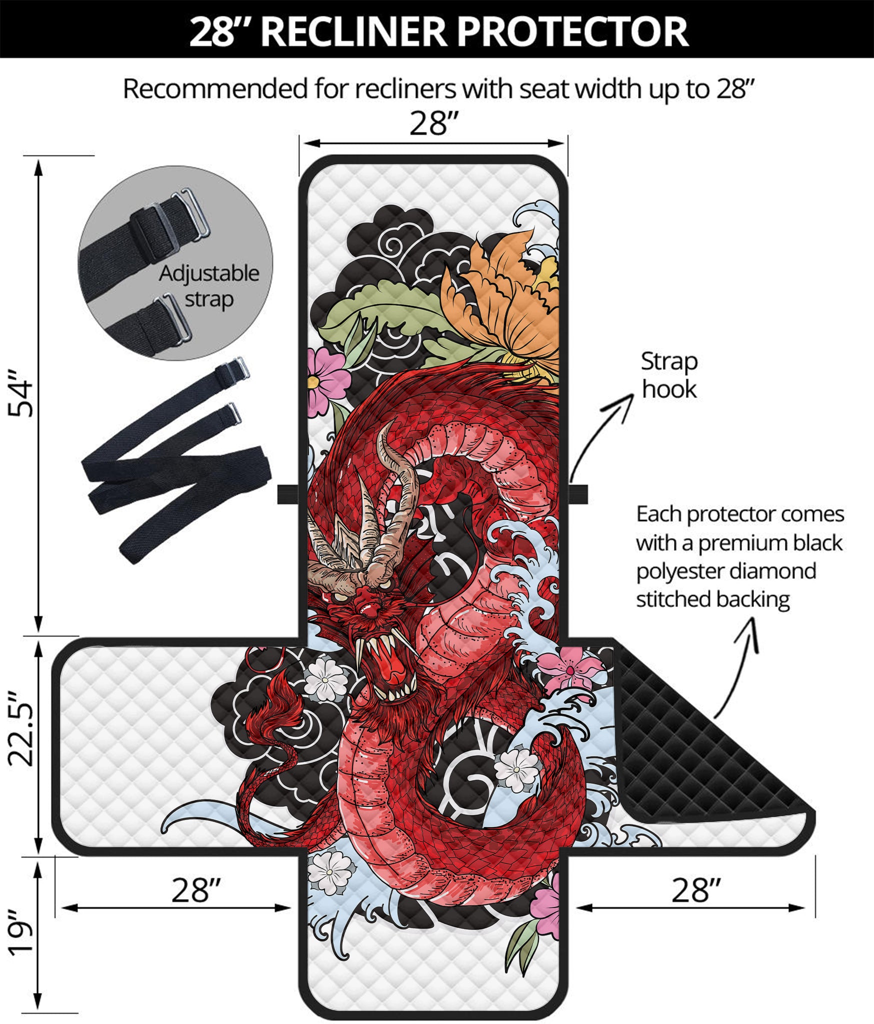 Red Japanese Dragon Tattoo Print Recliner Protector