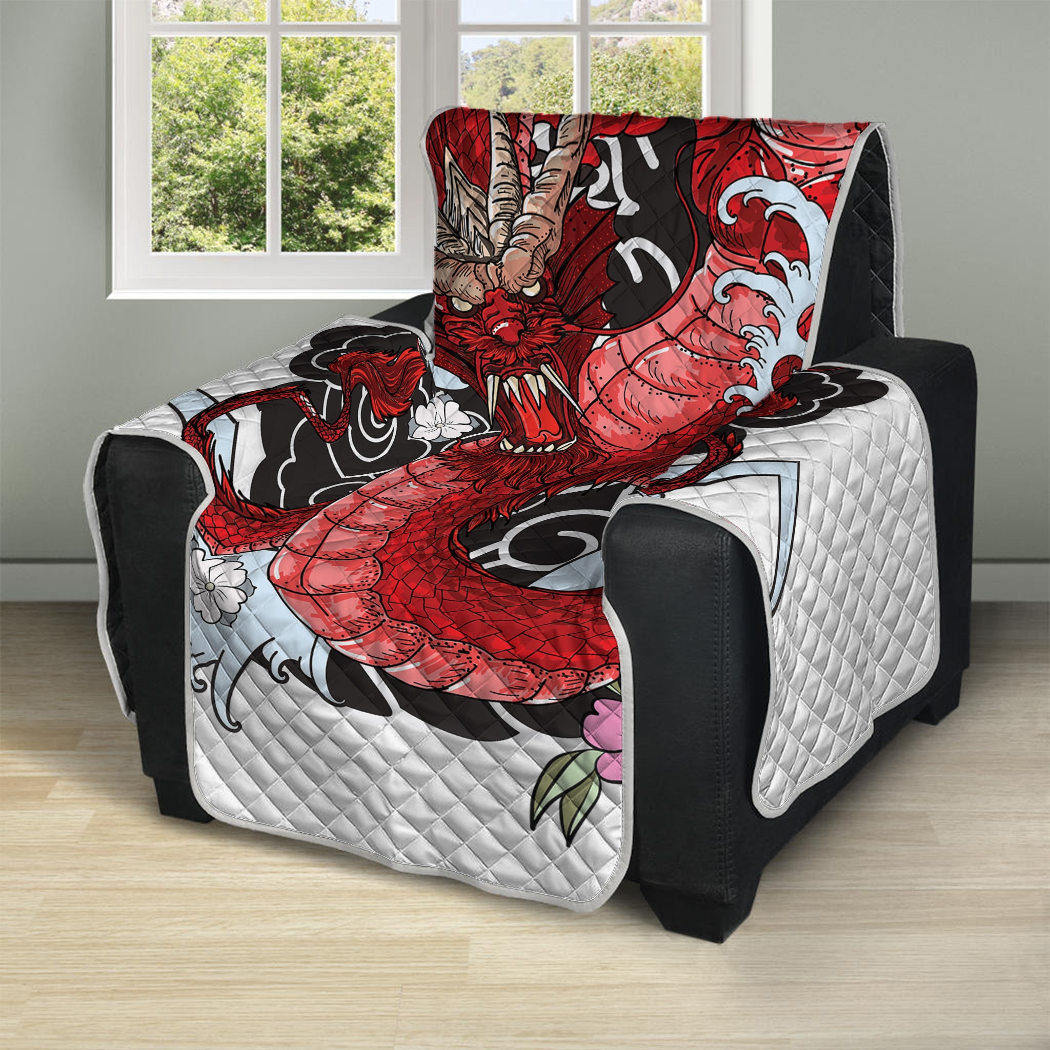 Red Japanese Dragon Tattoo Print Recliner Protector