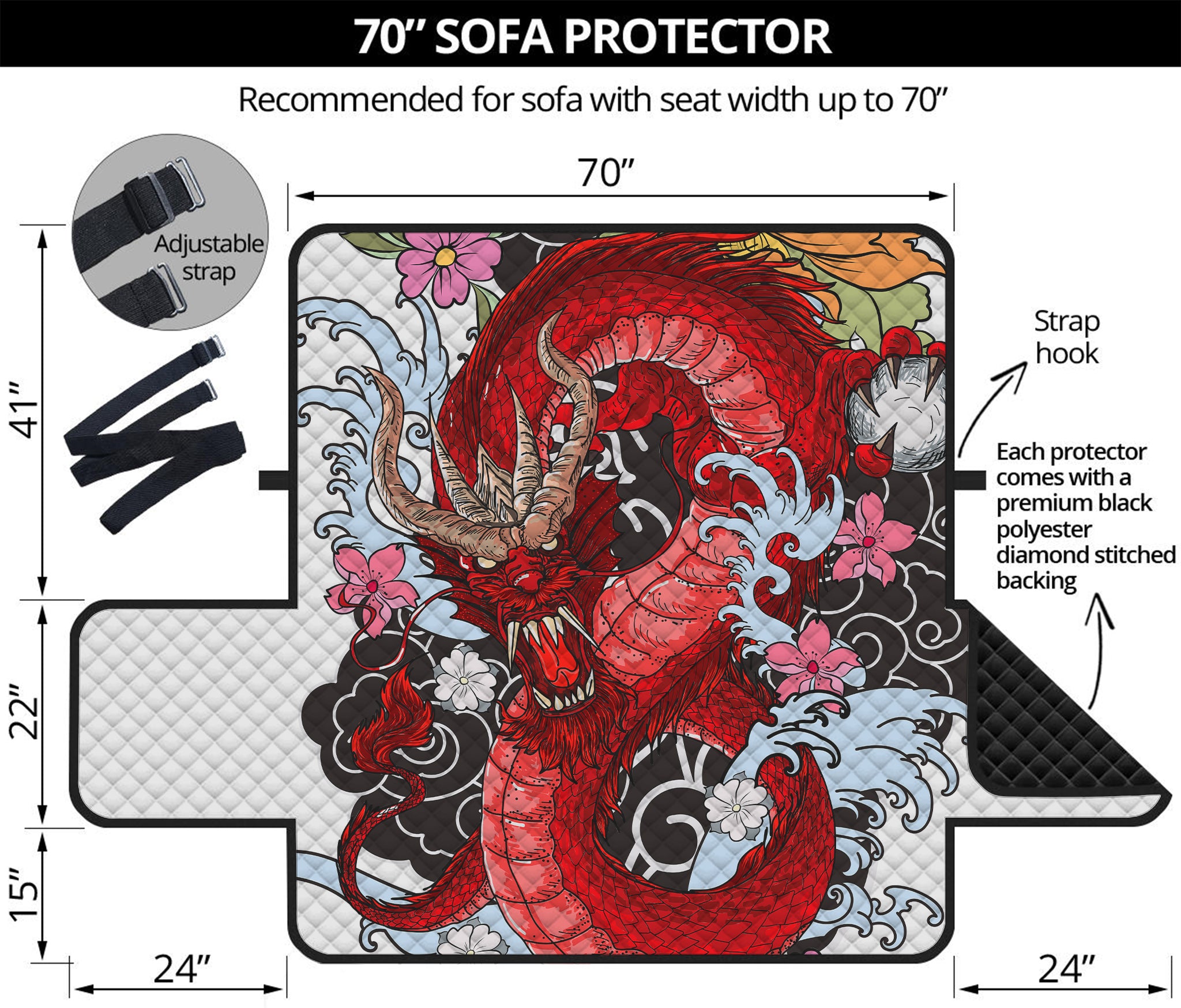 Red Japanese Dragon Tattoo Print Sofa Protector