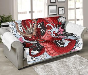 Red Japanese Dragon Tattoo Print Sofa Protector