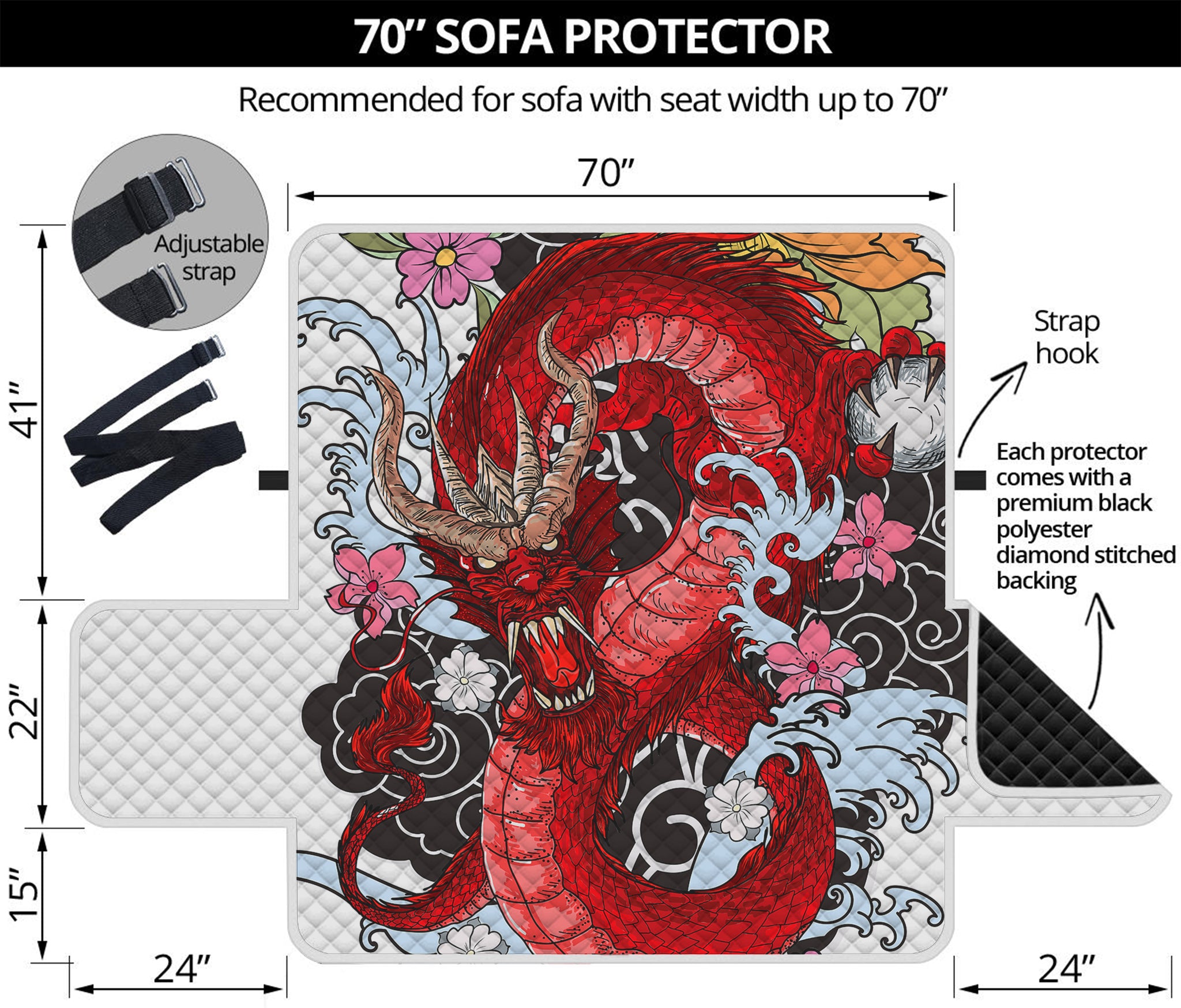 Red Japanese Dragon Tattoo Print Sofa Protector