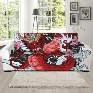 Red Japanese Dragon Tattoo Print Sofa Slipcover