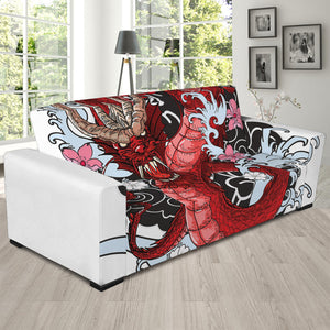 Red Japanese Dragon Tattoo Print Sofa Slipcover