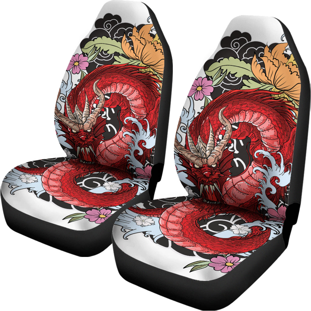 Red Japanese Dragon Tattoo Print Universal Fit Car Seat Covers