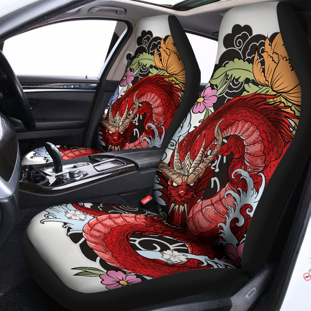 Red Japanese Dragon Tattoo Print Universal Fit Car Seat Covers