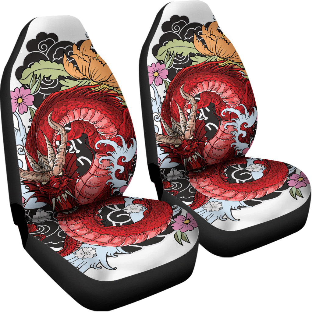Red Japanese Dragon Tattoo Print Universal Fit Car Seat Covers