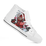 Red Japanese Dragon Tattoo Print White High Top Shoes