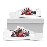 Red Japanese Dragon Tattoo Print White Low Top Shoes