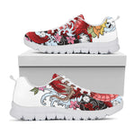 Red Japanese Dragon Tattoo Print White Sneakers