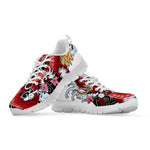 Red Japanese Dragon Tattoo Print White Sneakers