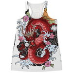 Red Japanese Dragon Tattoo Print Women's Racerback Tank Top