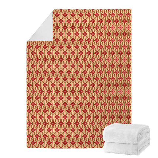 Red Japanese Flower Pattern Print Blanket